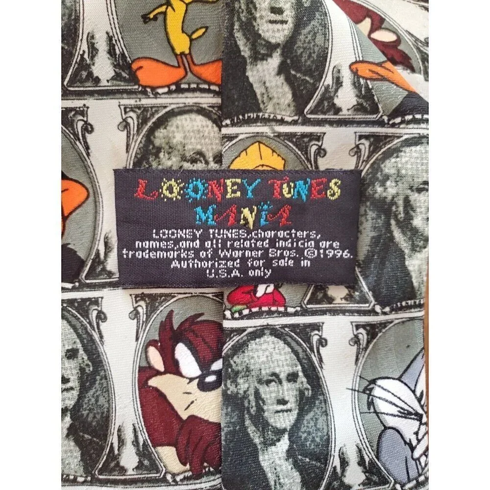 Looney Tunes George Washington Men Tie 1996 Taz Sylvester Tweety Martian Vintage